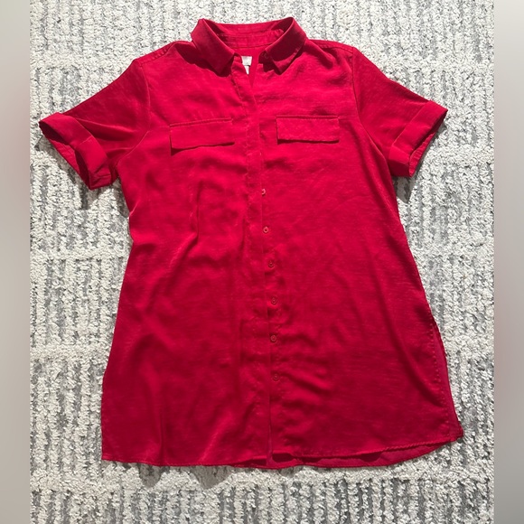 Chico's Tops - Chicos red silky short sleeve tunic top blouse lightweight size 12 petite